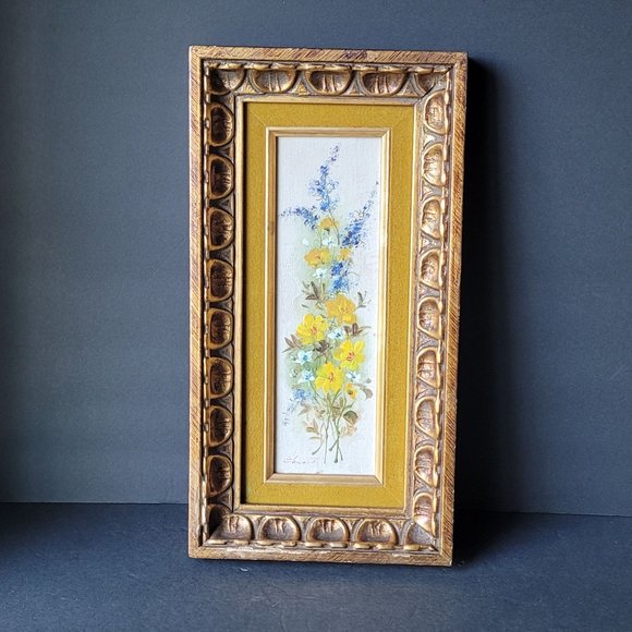 Vintage Framed Original Floral Oil Painting Still Life Signed Gold Frame Yellow